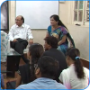 Picture of Lecture in Marathi by Shri. Bharat Kamat, Shri. Mukund Sangoram and Smt. Shubhada Mulgund on Pt. Bhimsen Joshi's contribution to music on the ocassion of the anniversary  of Bhimsen Joshi Adhyasan